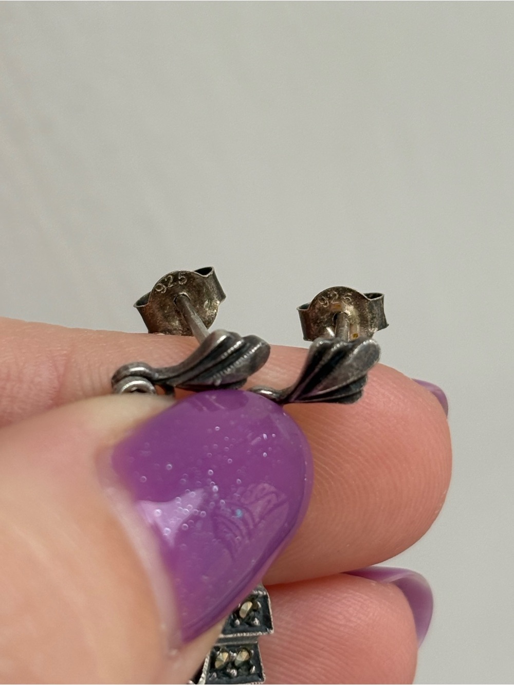 Sterling Silver Art Deco Vintage Marcasite Gemstone Drop Dangle Earrings - Picture 6 of 8